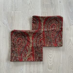 Pottery Barn Paisley Pillow Cover Cotton Linen Blend Red Green Square 24 in